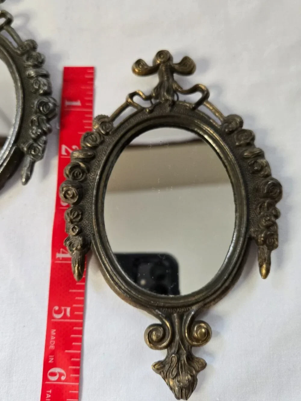 Vintage Italian Ornate Oval Wall Mirror Pair in Antiqued Brass Finish